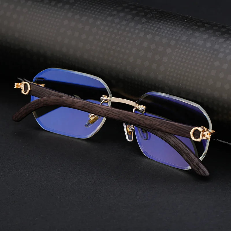 Lunettes vintage carrées sans monture pour hommes 2025, style luxe tendance, punk, UV400, anti-lumière bleue, compatibles avec verres correcteurs