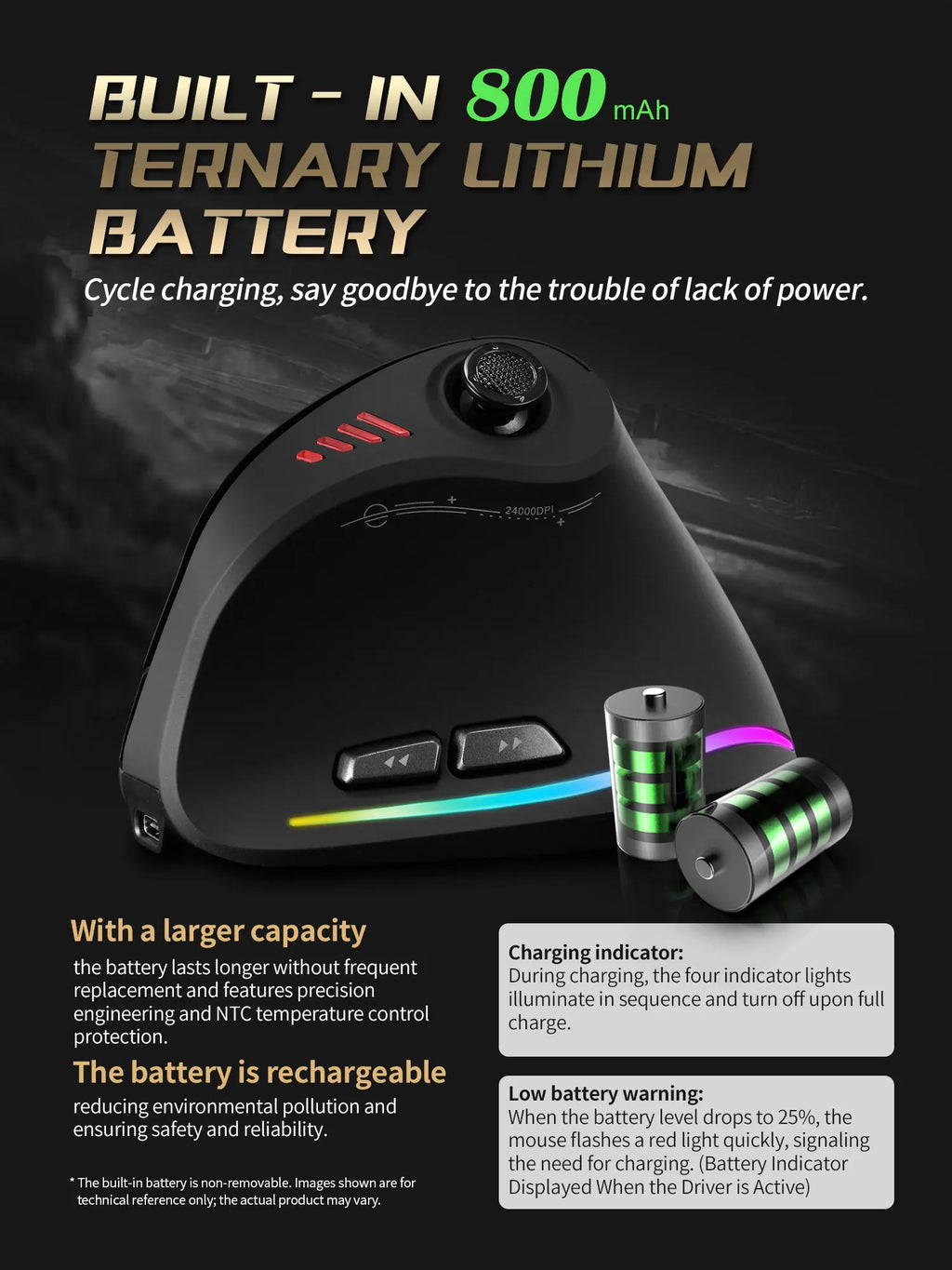 Souris verticale ergonomique ZELOTES F18, sans fil 2.4G/Bluetooth, 24 000 DPI, programmable, gaming, pour PC et portable