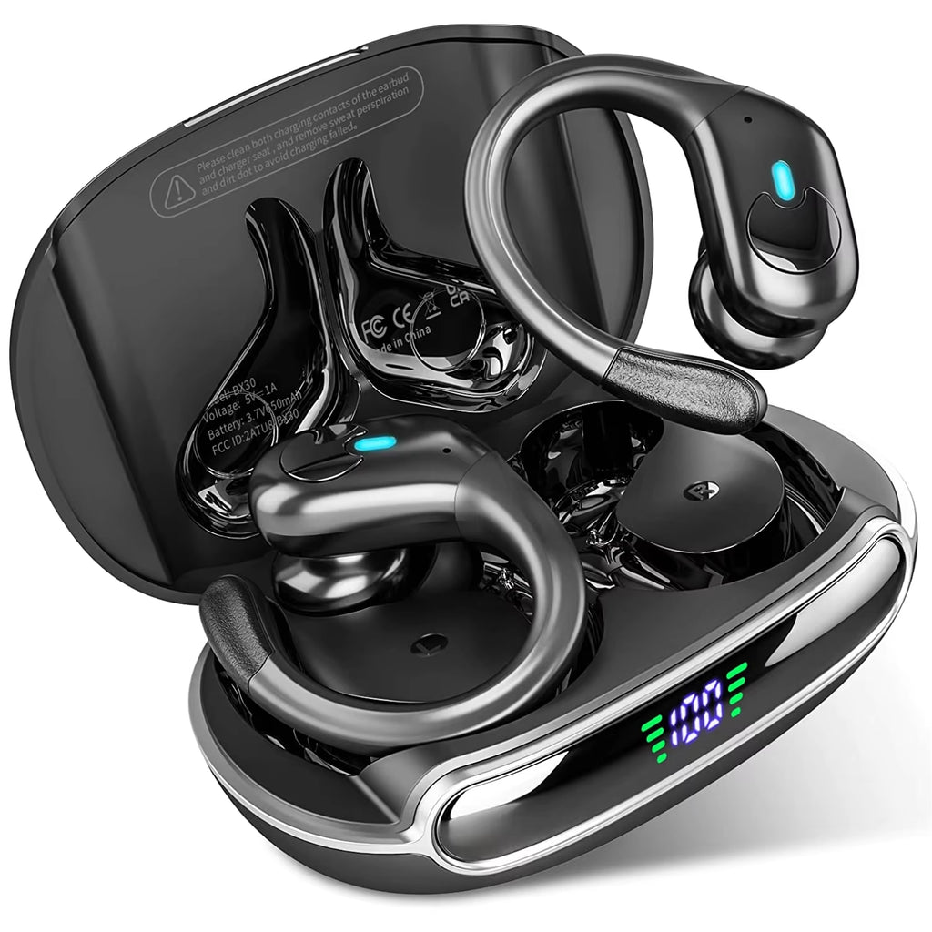 True Wireless Bluetooth 5.4 Headphones Sports Earphones TWS Waterproof Headset Power Display Noise Reduction Earbuds with HD Mic