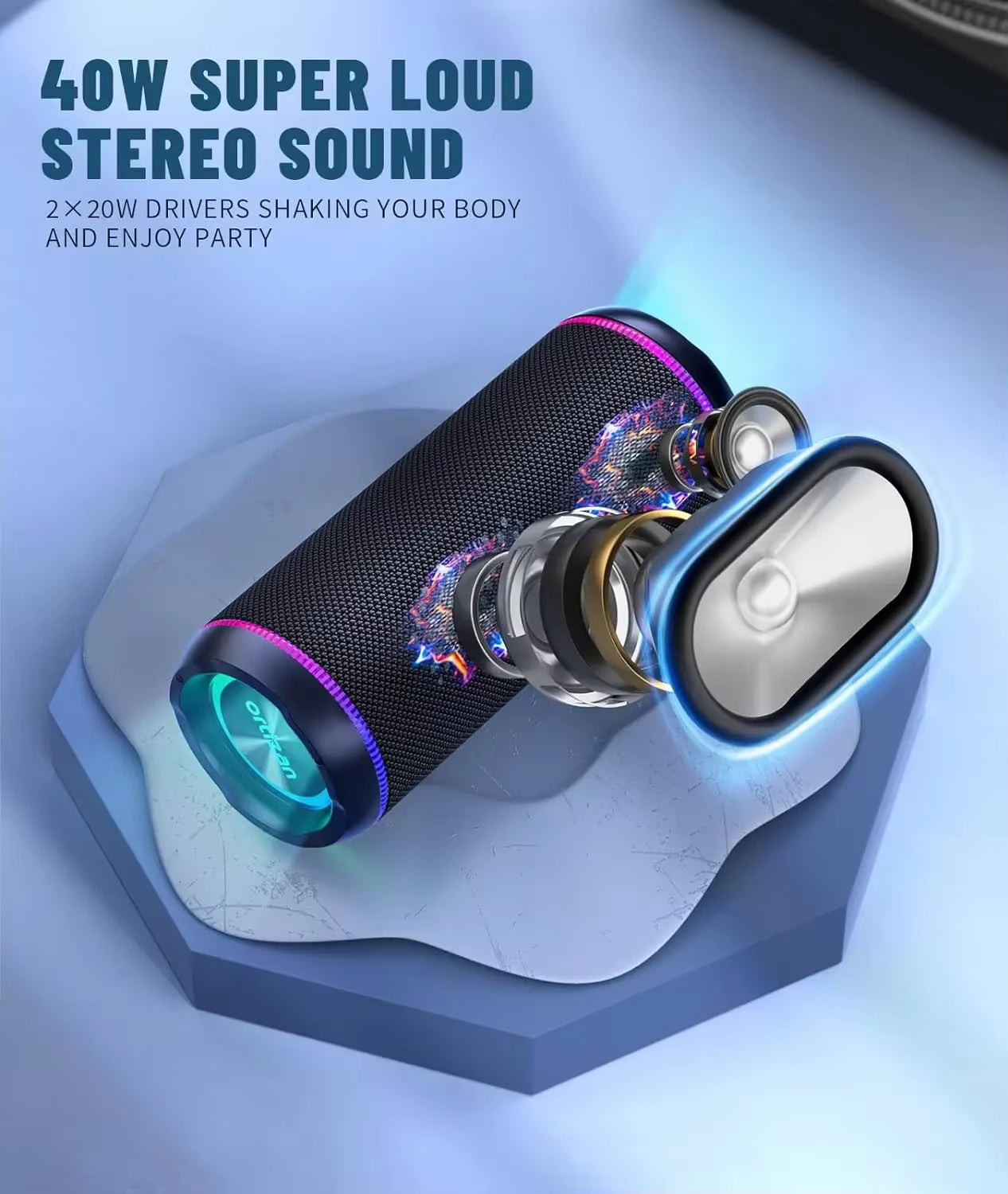 Bluetooth Speaker X30, V5.3 Wireless IPX7 Waterproof Shower Speaker,40W Hifi Stereo Sound,Tws Pairing,30H Music Playtime