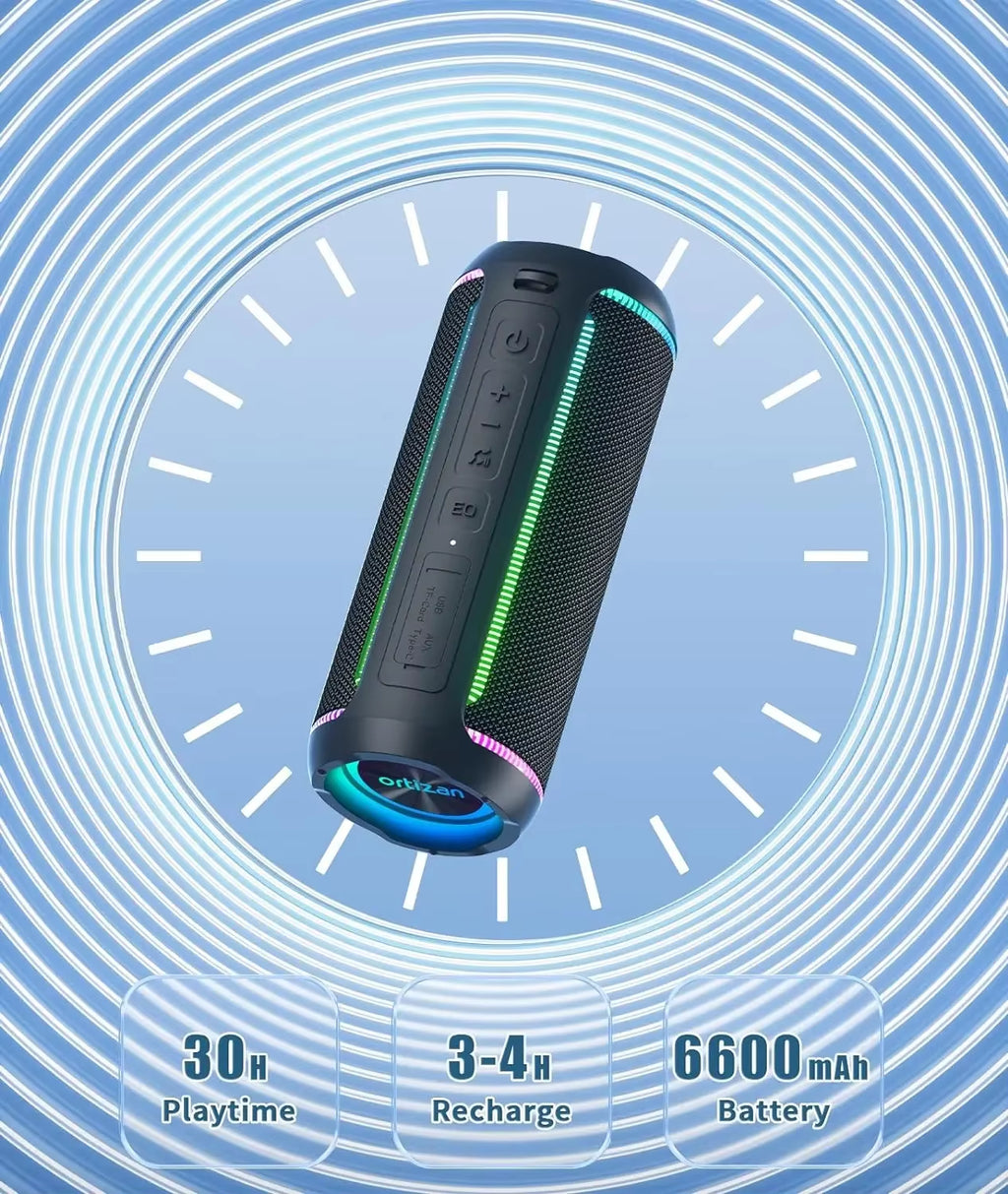Bluetooth Speaker X30, V5.3 Wireless IPX7 Waterproof Shower Speaker,40W Hifi Stereo Sound,Tws Pairing,30H Music Playtime
