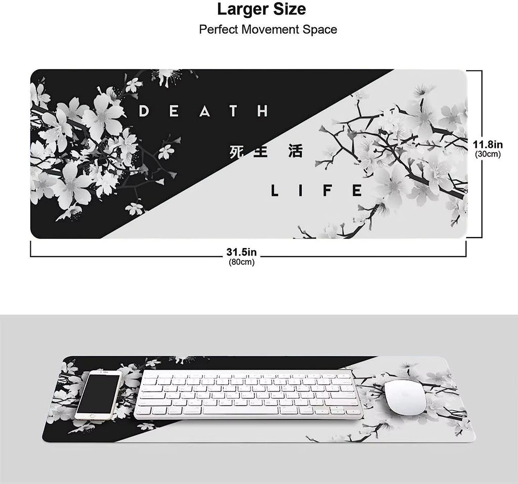 Black and White Cherry Blossom Gaming Mouse Pad 900X400 XL Extended Large Mouse Mat Desk Pad Non Slip Rubber Mousepad Gamer