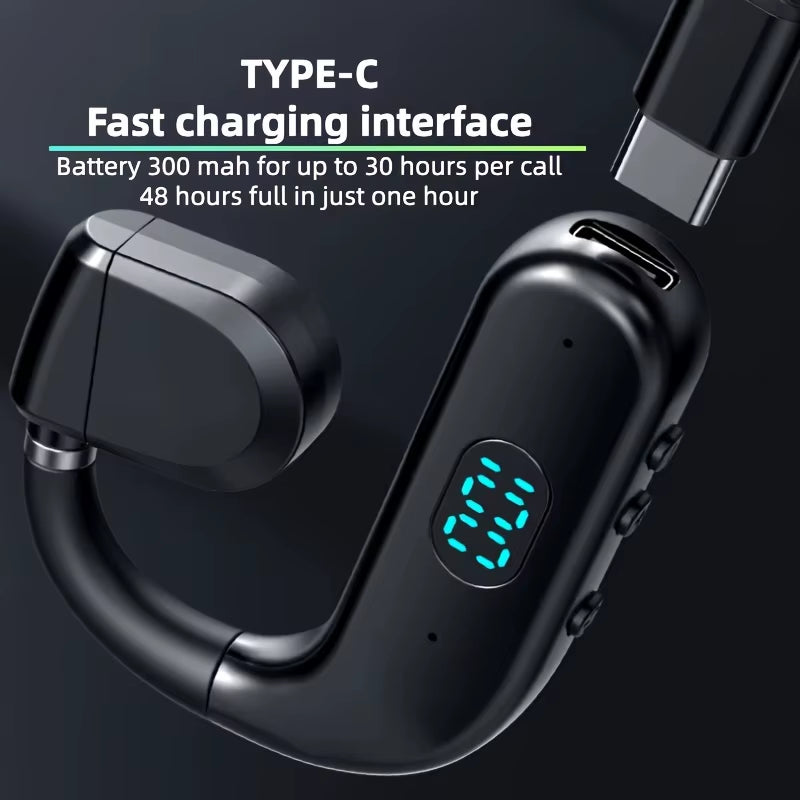 One Ear Headset Open Ear Air Conduction Headphones Wireless Headset Earpiece with Microphone for Cell Phones 30H Playtime
