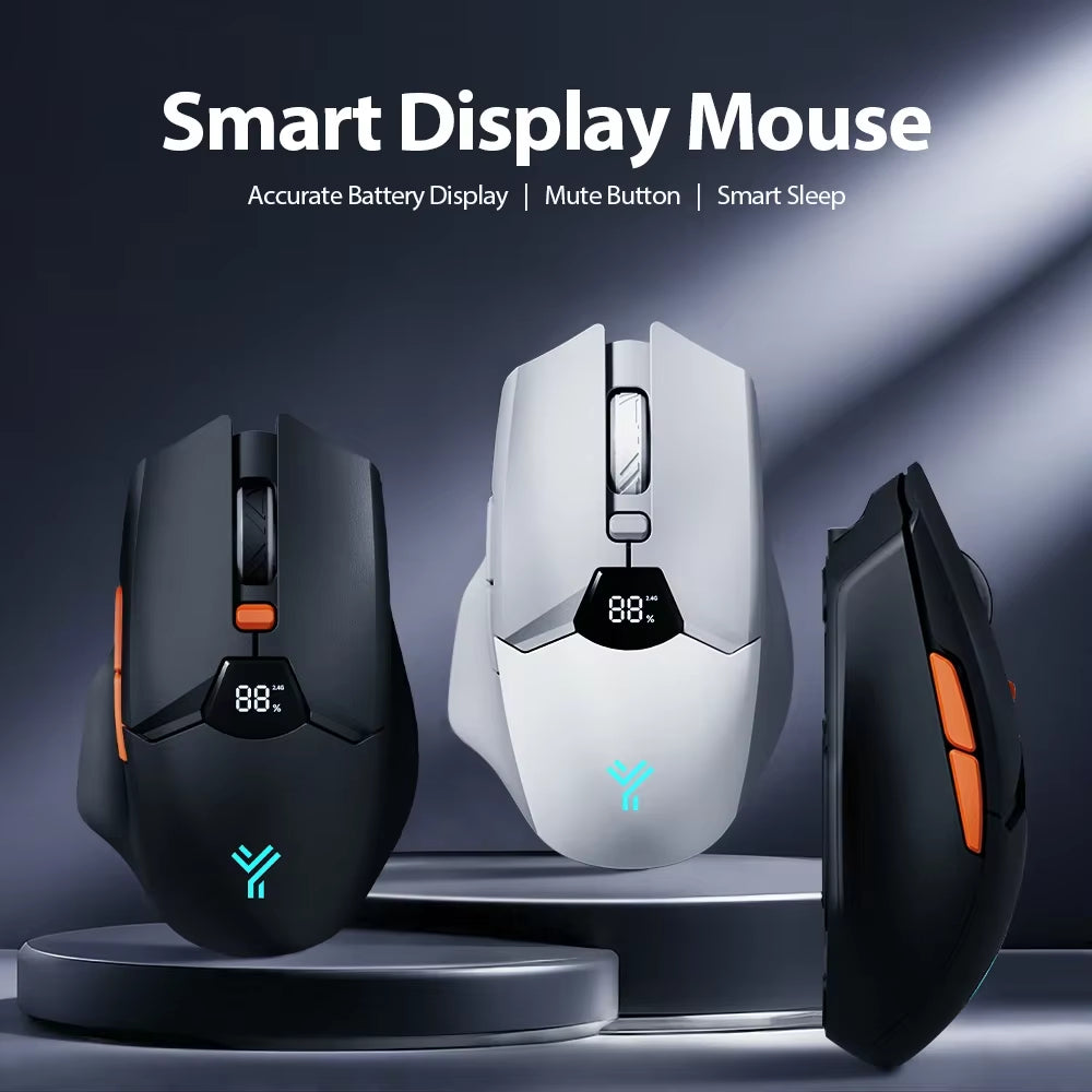 Wireless Mouse 2.4G & Bluetooth, 6-Level DPI (800 to 6400), 600Mah Battery, Ergonomic Design for Pc/Laptop, Black & Grey White