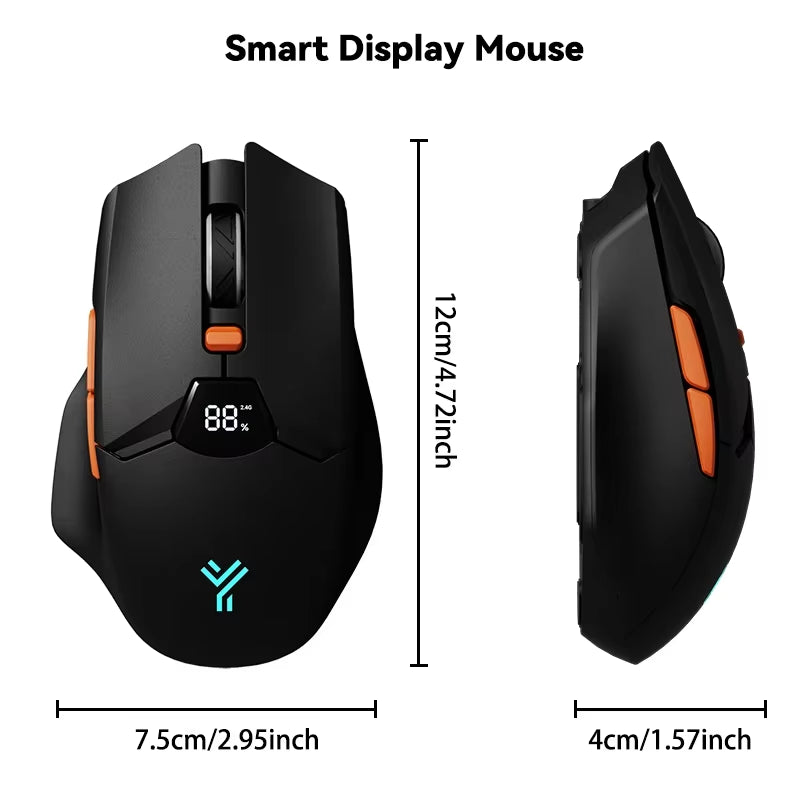 Wireless Mouse 2.4G & Bluetooth, 6-Level DPI (800 to 6400), 600Mah Battery, Ergonomic Design for Pc/Laptop, Black & Grey White