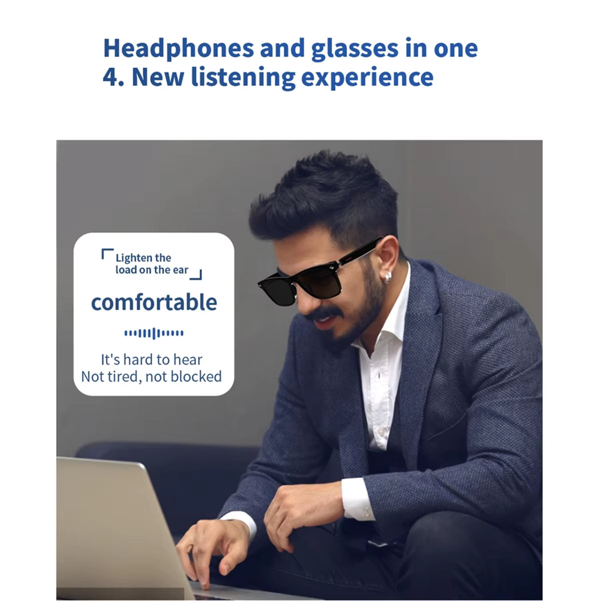 E13 Smart Glasses Wireless Bluetooth 5.0 Glasses with Headphones Hands-Free Calling Music Photograph,Black C